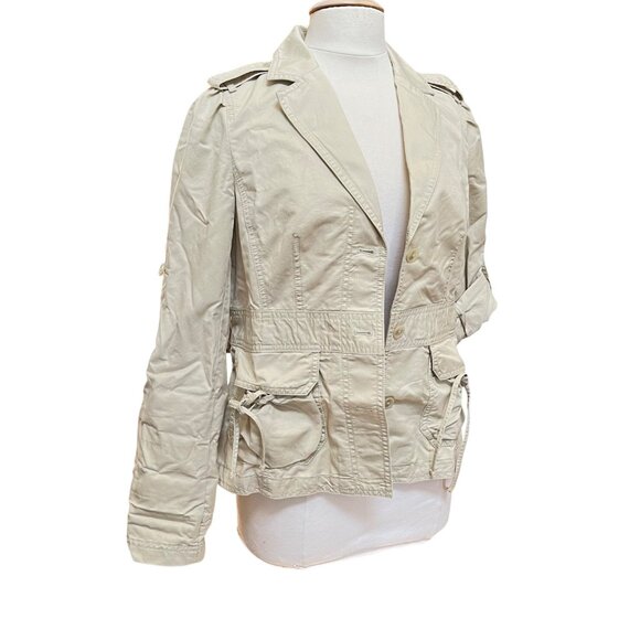 Ann Taylor Safari Style Jacket Khaki‎ Roll Up Sleeves Cargo Pockets Medium  NWT - Picture 9 of 12